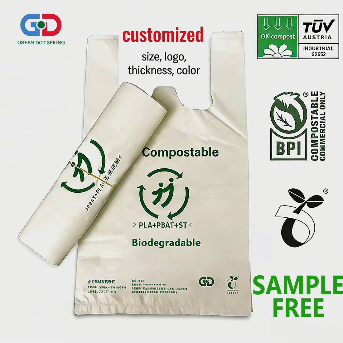 Certified Compostable PLA/PBAT Vest Bags for Retail & Grocery Packaging